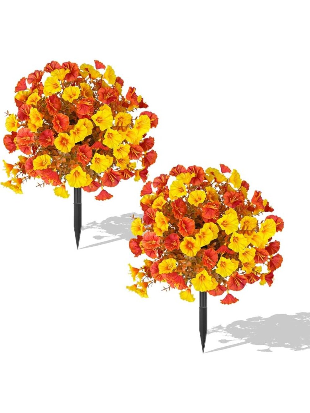 2Pcs Artificial Fall Flowers - Vibrant Fake Mums for Autumn Outdoor Decor